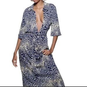 Zara the Allison midi Blue and White Abstract Dress size S/M